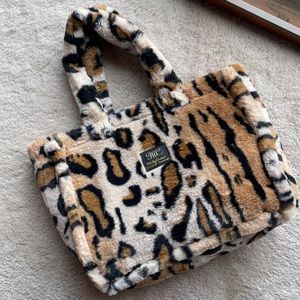 Faux Fur Leopard Print Tote - Tan/Black/Cream